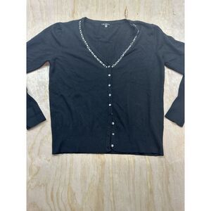 Vila Milano Rhinestone Neckline & Buttons Wool Blend Cardigan Sz XL Black Vneck